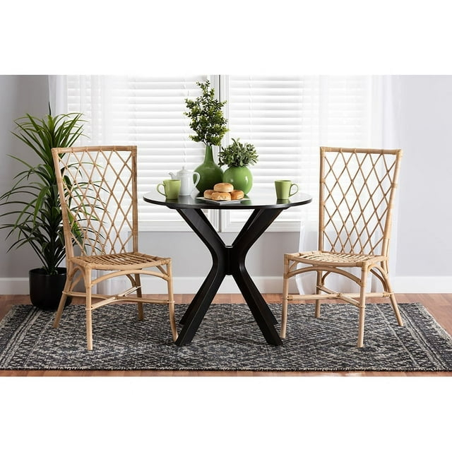 Baxton Studio Doria Modern Bohemian Natural Brown Rattan 2-Piece Dining Chair Set