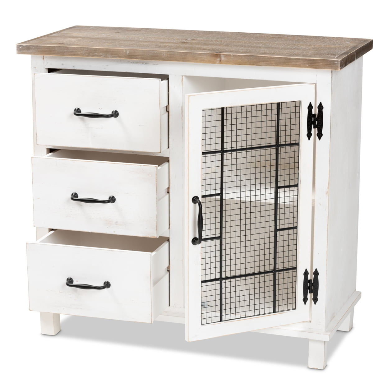Baxton Studio Faron Classic and Traditional Farmhouse Two-Tone Distressed White and Oak Brown Finished Wood 3-Drawer