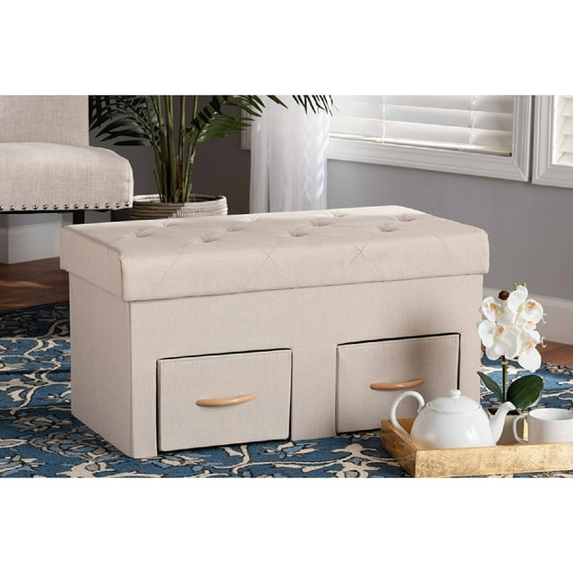 Baxton Studio Gerwin Modern and Contemporary Beige Fabric Upholstered and Oak Brown Finished Wood 2-Drawer Storage