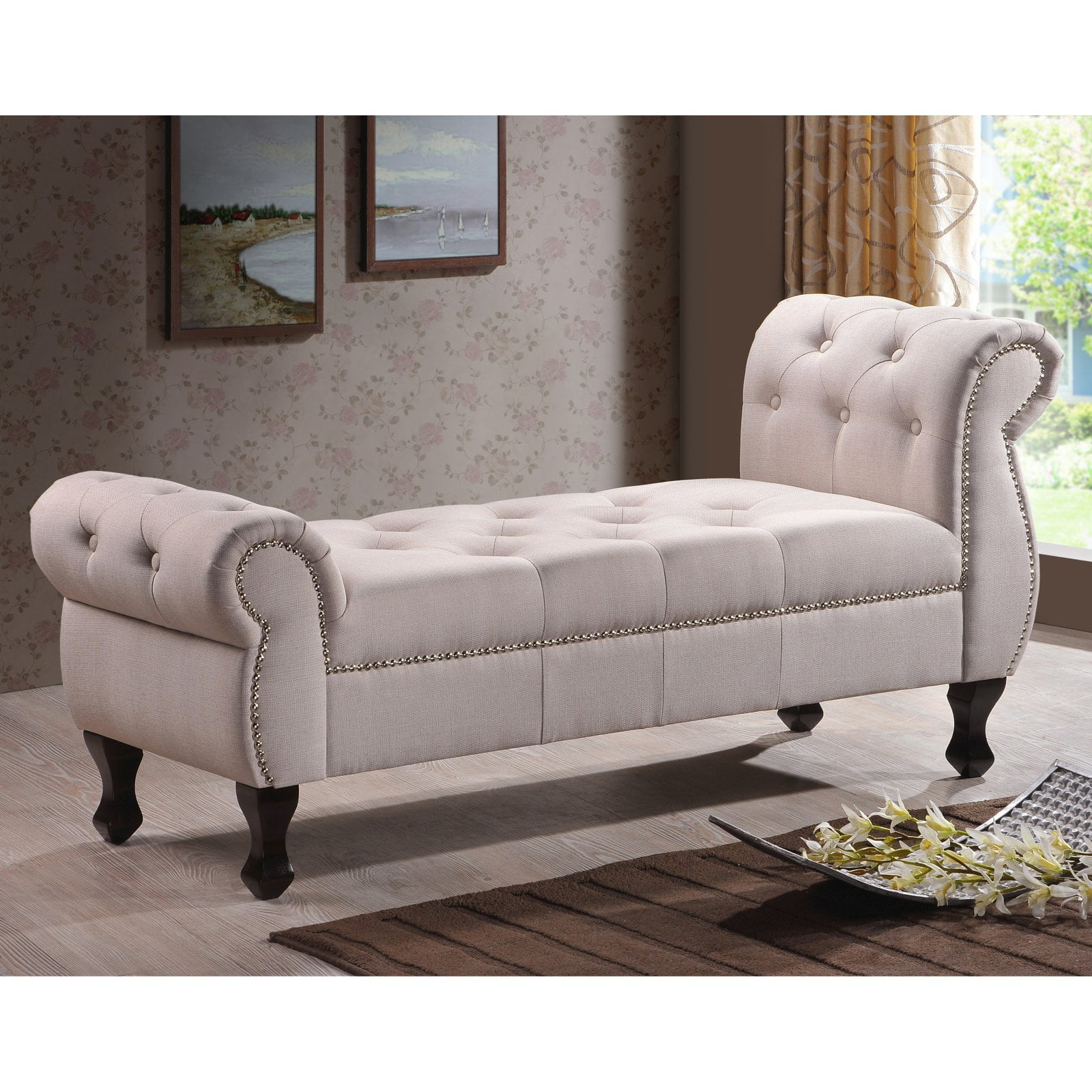 Ipswich Linen Bench Beige - Baxton Studio