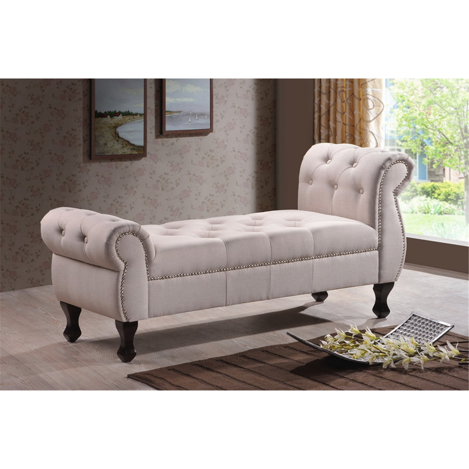 Ipswich Linen Bench Beige - Baxton Studio