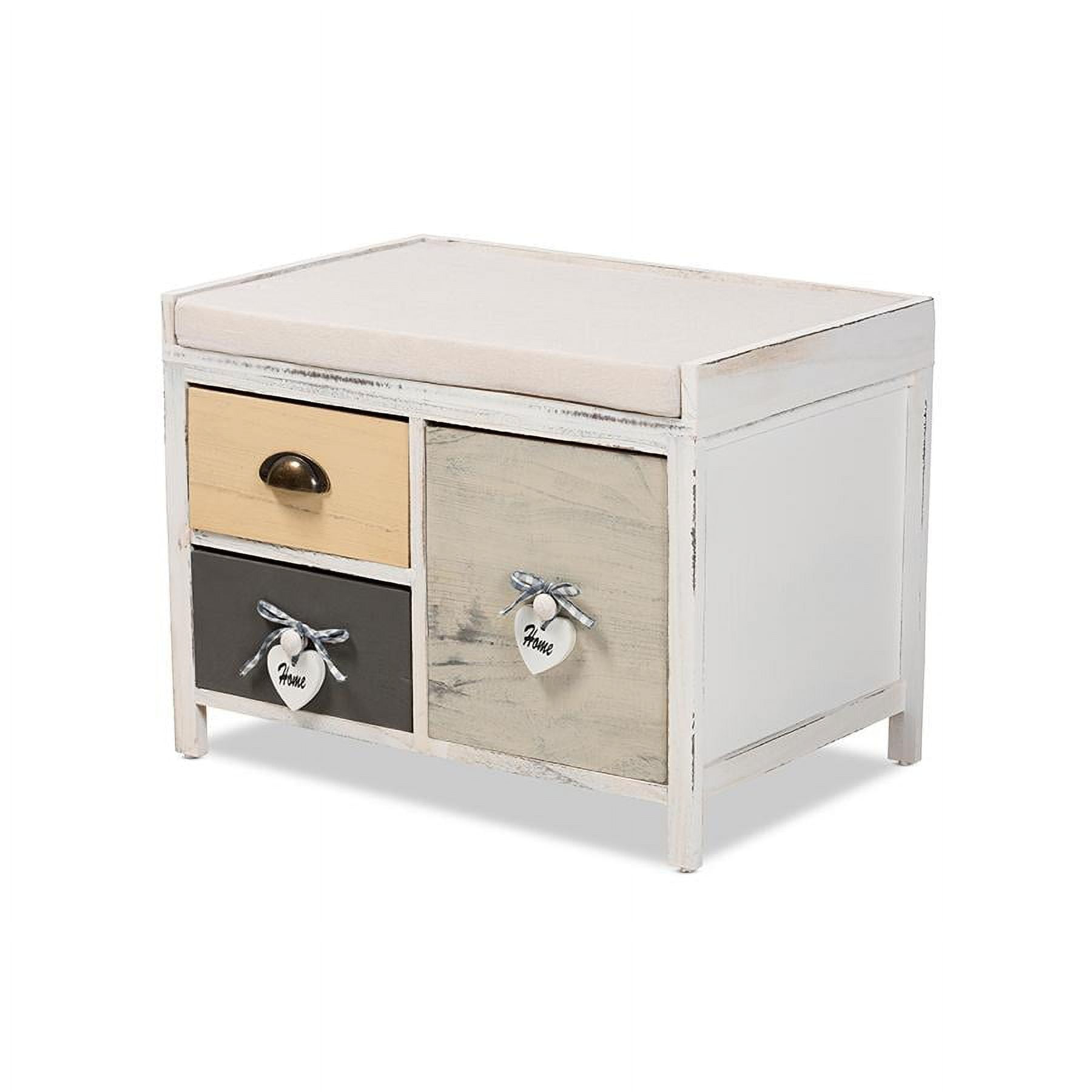 LeCeleBee Jacoby Modern Transitional Beige Fabric Upholstered and Multi-Colored Wood 3-Drawer Storage Bench