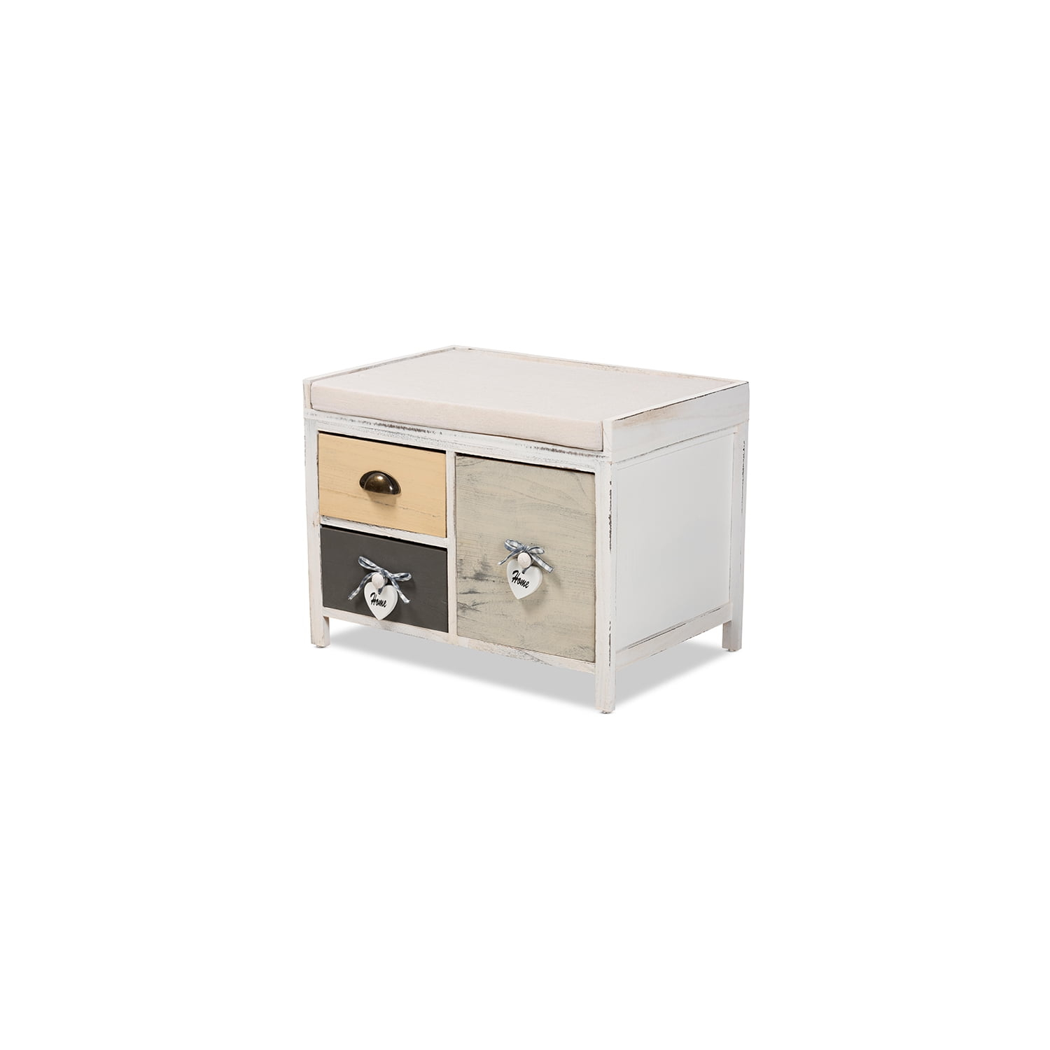 LeCeleBee Jacoby Modern Transitional Beige Fabric Upholstered and Multi-Colored Wood 3-Drawer Storage Bench