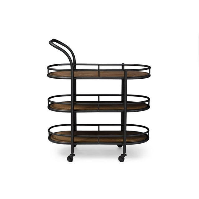 Baxton Studio Wood Mobile Kitchen Bar Serving Wine Cart Black/Brown