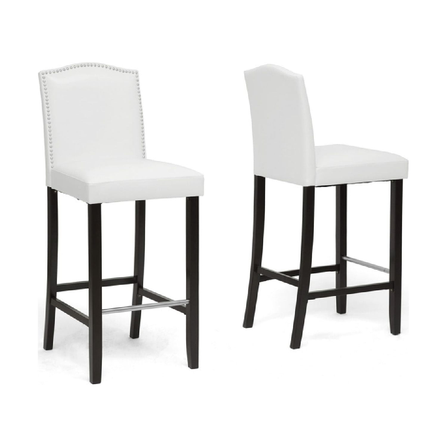 Baxton Studio Libra White Modern Bar Stool with Nail Head Trim (Set of 2)