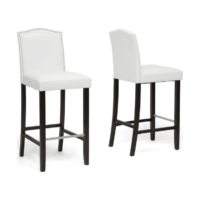 Baxton Studio Libra White Modern Bar Stool with Nail Head Trim (Set of 2)