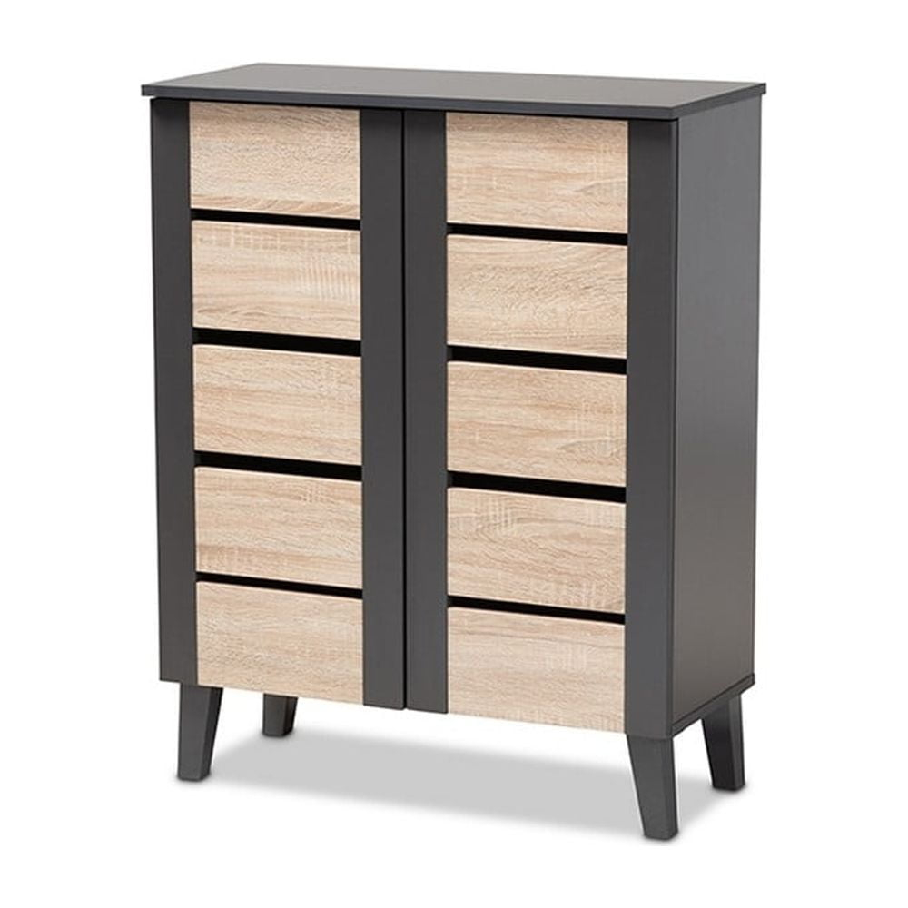 Baxton Studio Melle Modern and Contemporary Two-tone Oak Brown and Dark Gray 2-Door Wood Entryway Shoe Storage Cabinet