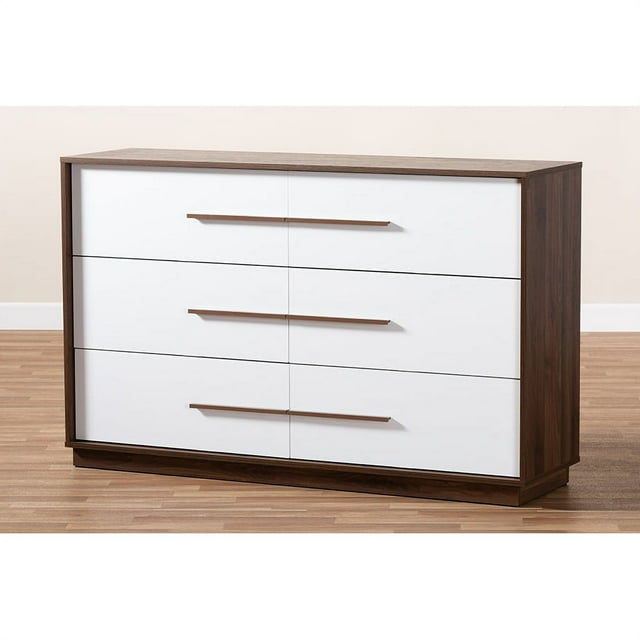Baxton Studio Mette Mid-Century Modern White and Walnut Finished 6-Drawer Wood Dresser
