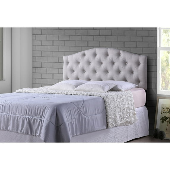 Baxton Studio Myra Modern and Contemporary Queen Size Light Beige Fabric Upholstered Button-tufted Scalloped