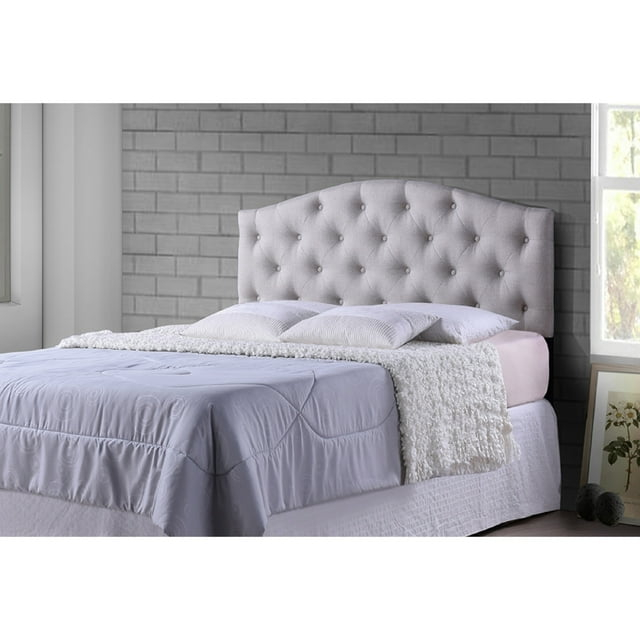 Baxton Studio Myra Modern and Contemporary Queen Size Light Beige Fabric Upholstered Button-tufted Scalloped