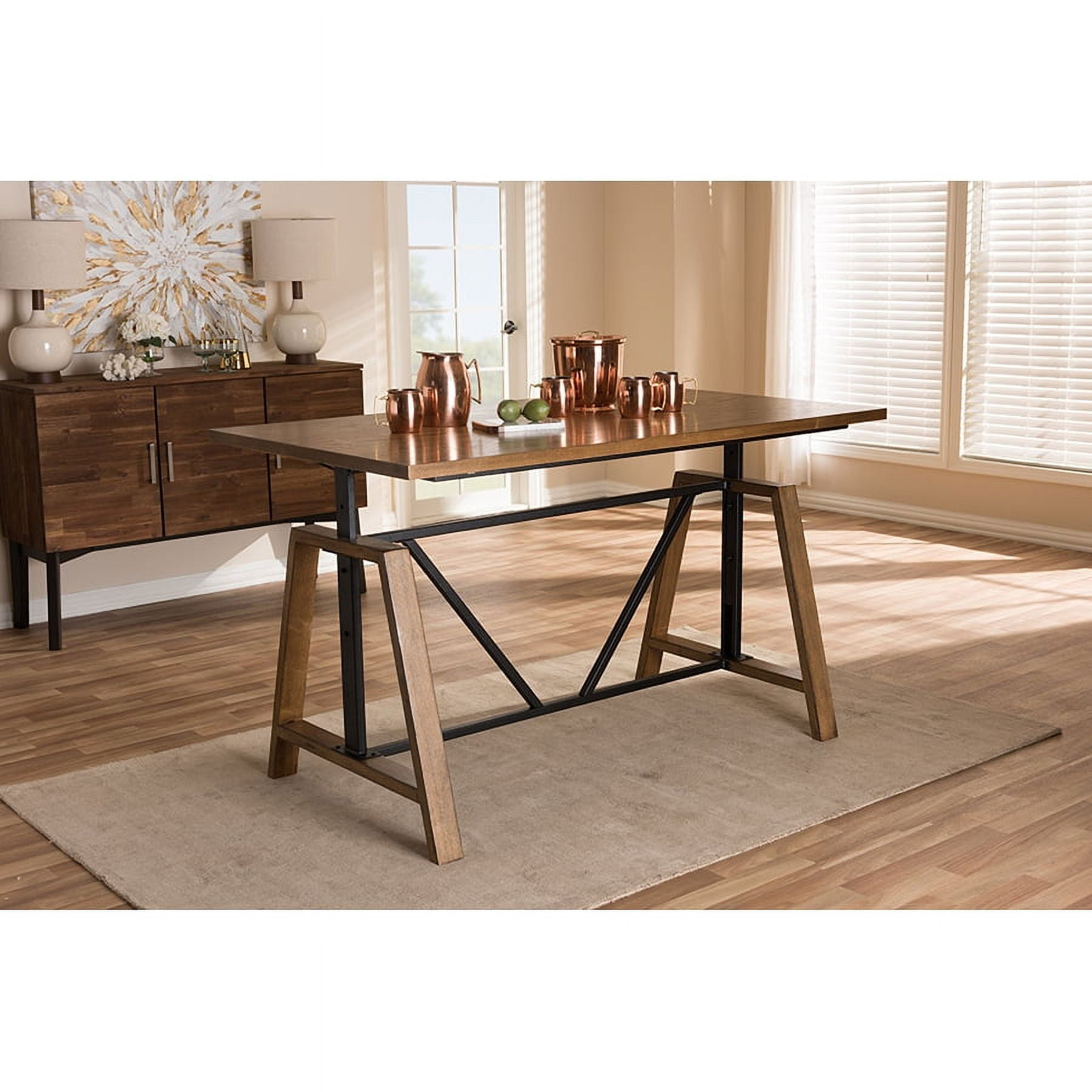 Baxton Studio Nico Rustic Industrial Metal and Distressed Wood Adjustable Height Work Table