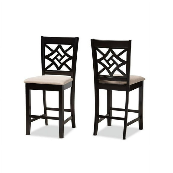 Baxton Studio Nicolette Sand Dark Brown Finished Wood 2-Piece Counter Stool Set
