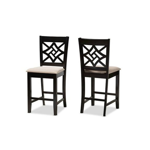 Baxton Studio Nicolette Sand Dark Brown Finished Wood 2-Piece Counter Stool Set