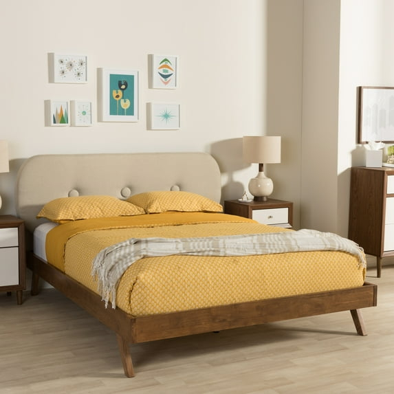 Baxton Studio Penelope Tufted Queen Platform Bed in Light Beige