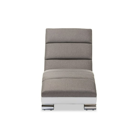 Baxton Studio Percy Modern and Contemporary Grey Fabric and White Faux Leather Upholstered Chaise Lounge