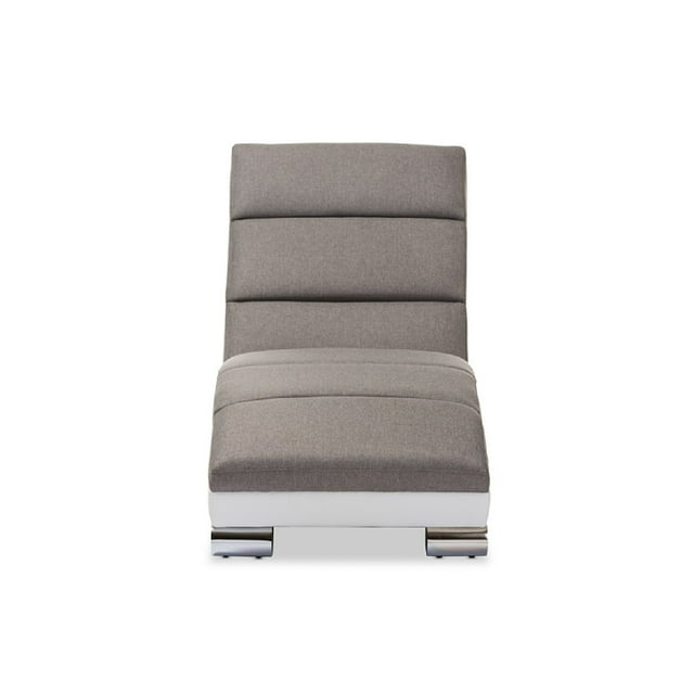 Baxton Studio Percy Modern and Contemporary Grey Fabric and White Faux Leather Upholstered Chaise Lounge