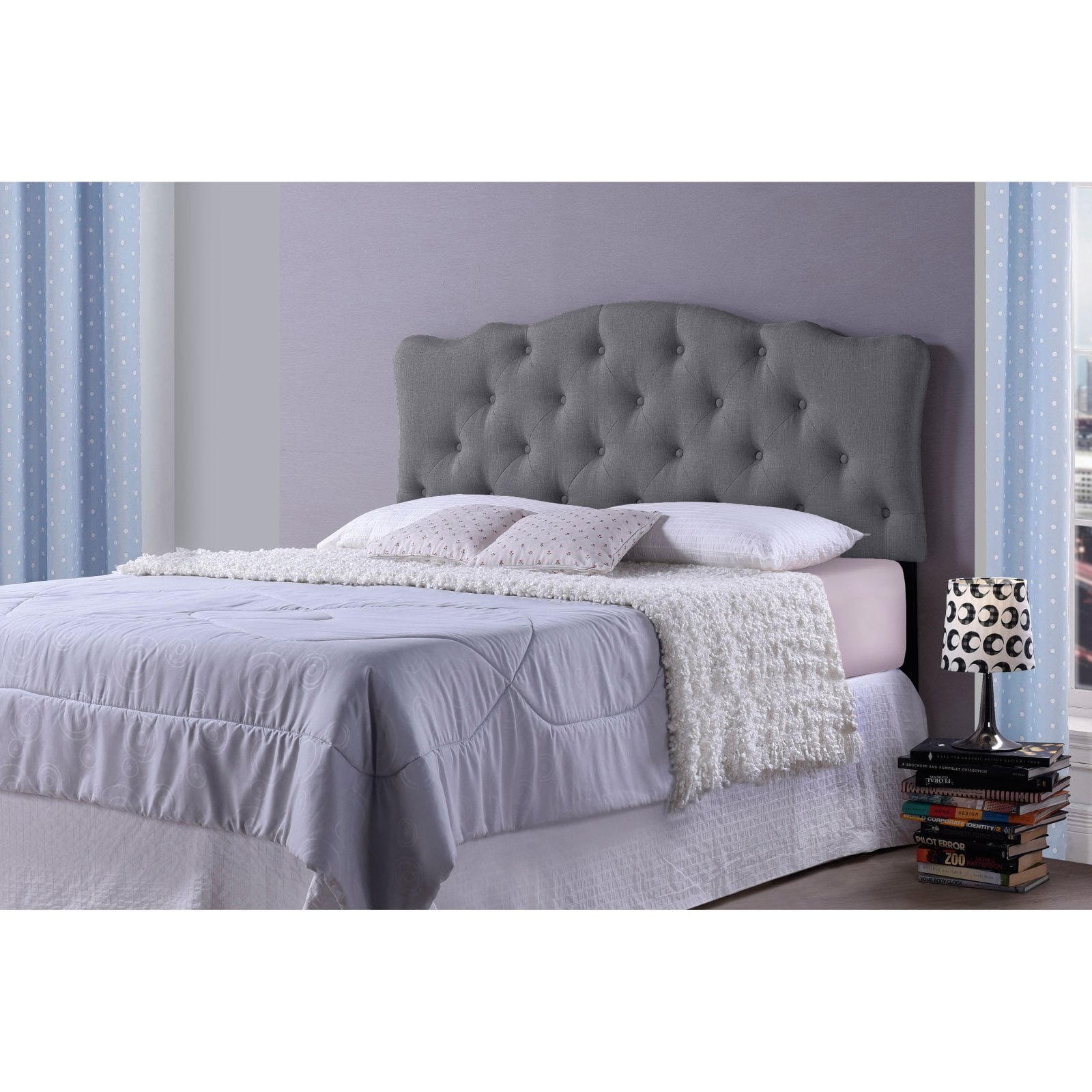 Full Rita Modern Fabric Upholstered Scalloped Headboard - Baxton Studio: Contemporary Design, Adjustable