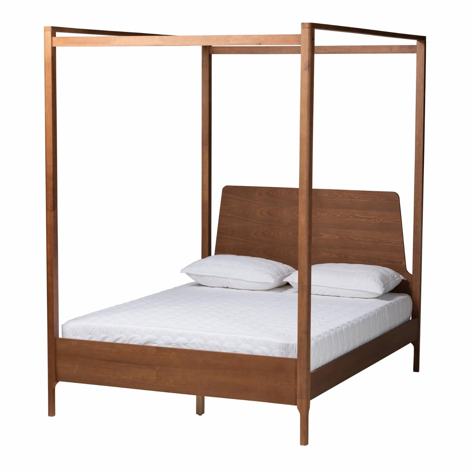 Baxton Studio Roman Ash Walnut Finished Wood Queen Size Canopy Bed
