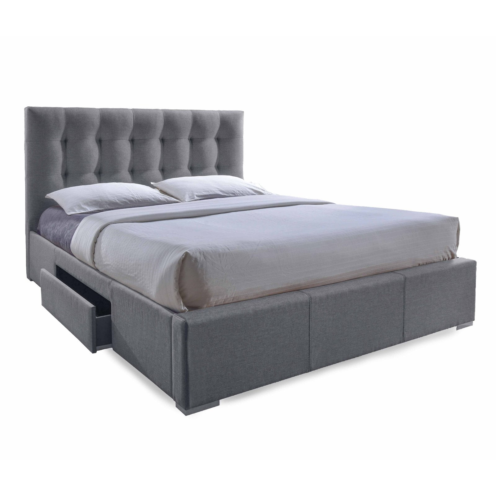 Sarter Contemporary Grid-Tufted Fabric Upholstered Bed with 2 Drawers - King Size - Baxton Studio