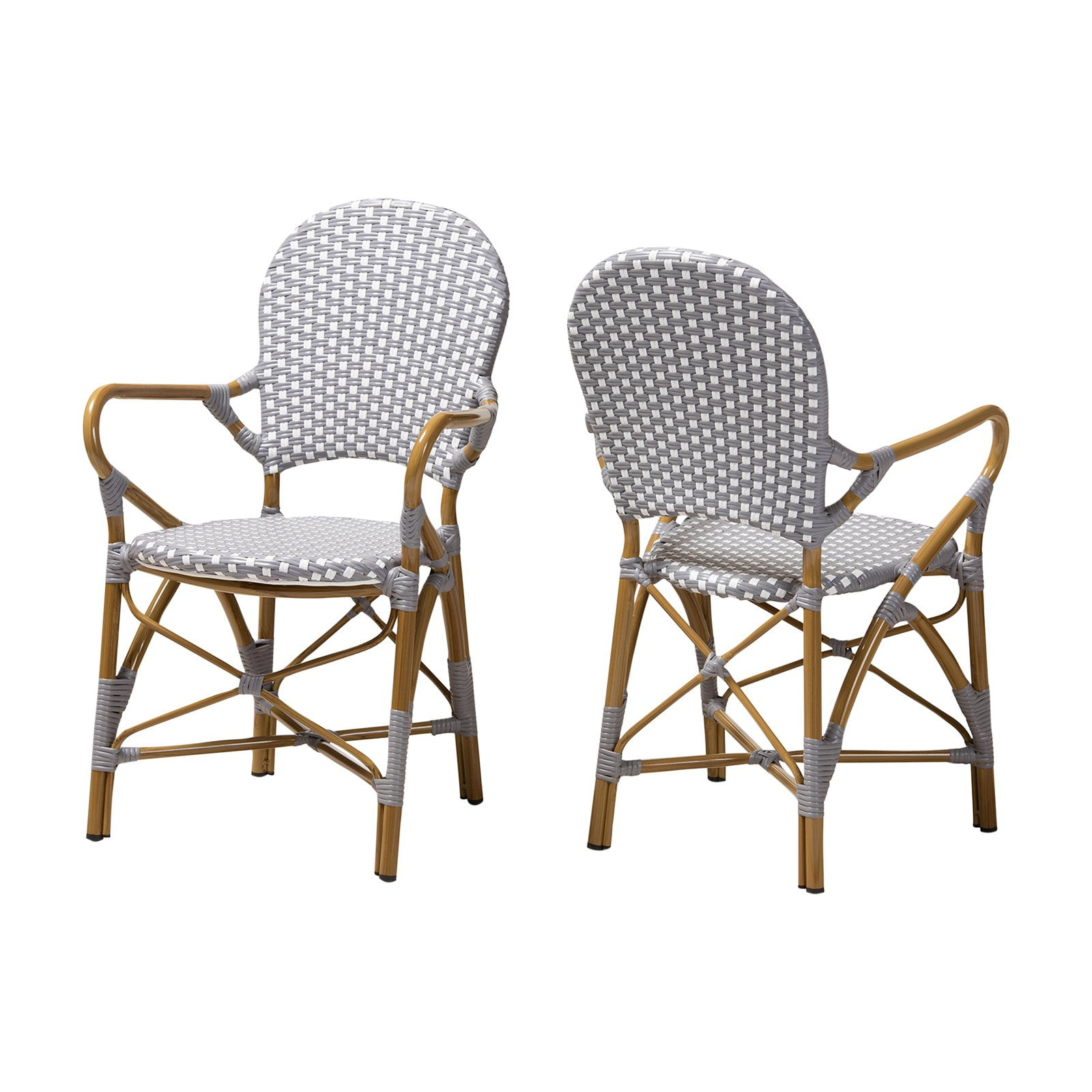 Set of 2 Baxton Studio Seva Classic French Indoor and Outdoor Beige and Red Bamboo Style Stackable Bistro Dining Chair Set