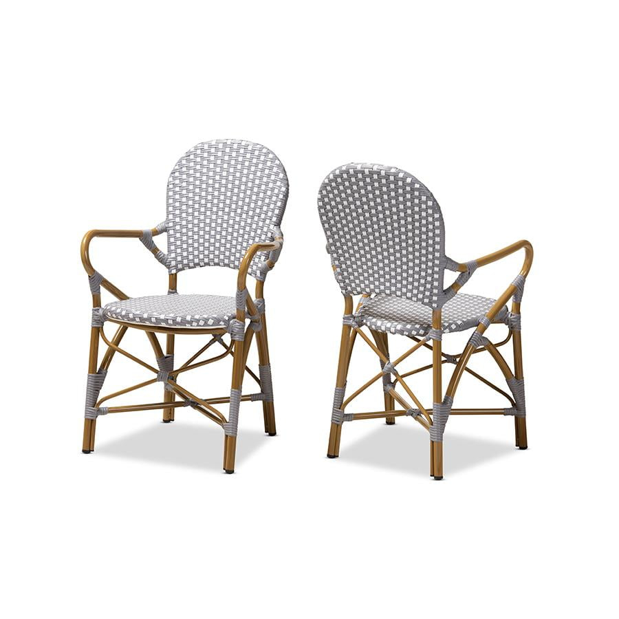 Set of 2 Baxton Studio Seva Classic French Indoor and Outdoor Beige and Red Bamboo Style Stackable Bistro Dining Chair Set