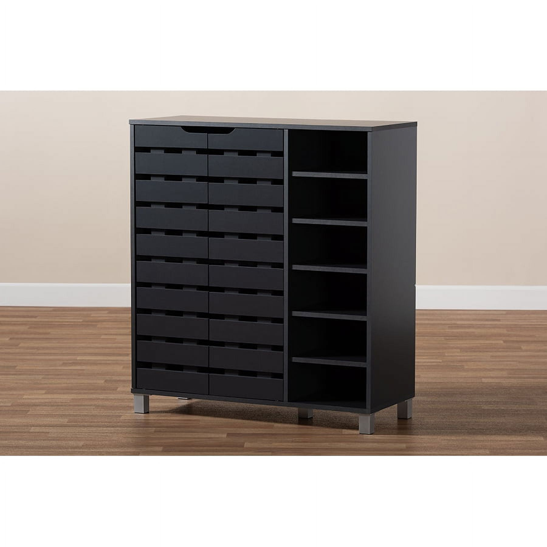 Baxton Studio Shirley Modern and Contemporary Dark Grey Finished 2-Door Wood Shoe Storage Cabinet with Open Shelves