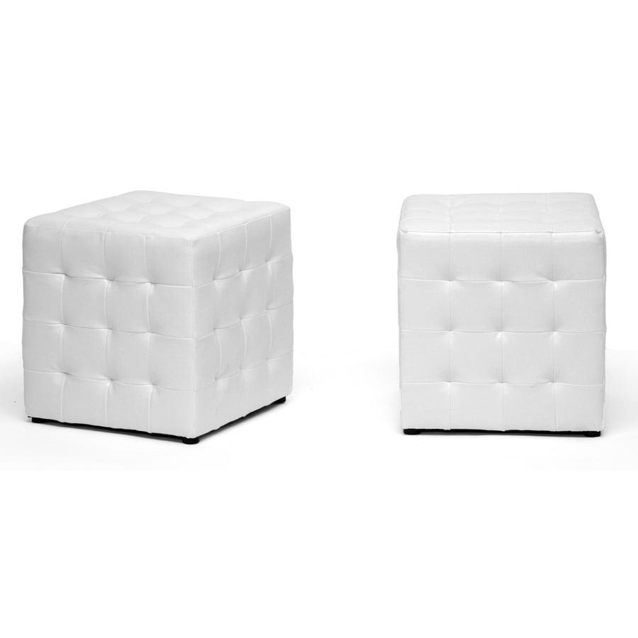 Set of 2 Siskal Modern Cube Ottoman White - Baxton Studio: Faux Leather, Wood Frame, No Assembly Required