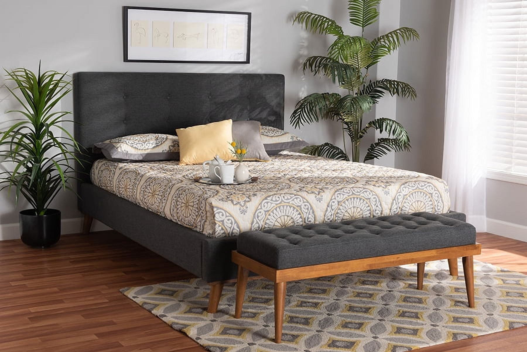 Baxton Studio Valencia Mid-Century Modern Dark Grey Fabric Upholstered Queen Size 2-Piece Bedroom Set