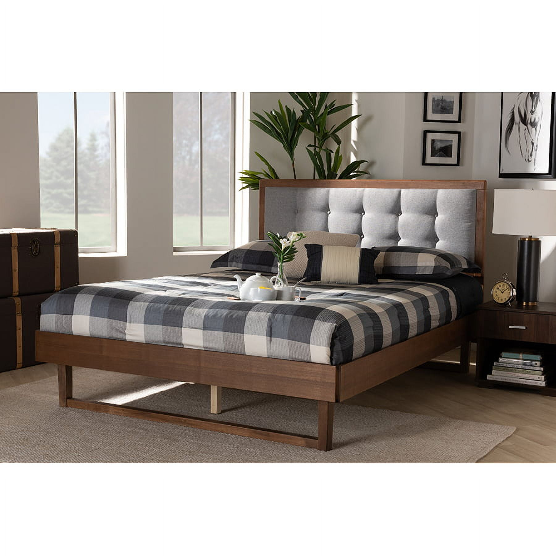 Baxton Studio Viviana Modern and Contemporary Light Grey Fabric Upholstered and Ash Walnut Finished Wood Queen Size