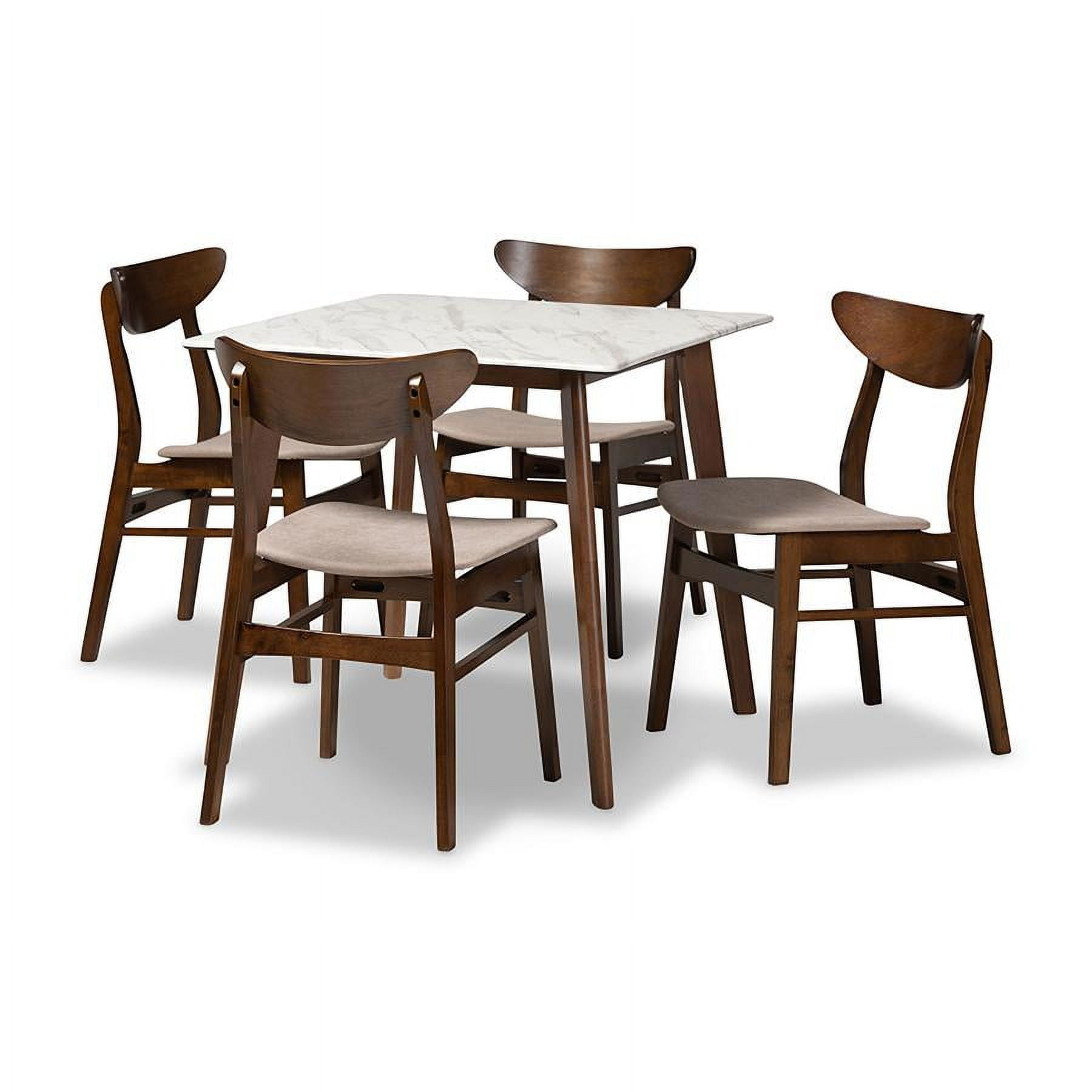 Baxton Studio Walnut Brown 5 Piece Dining Set with Faux Marble and Beige Seats