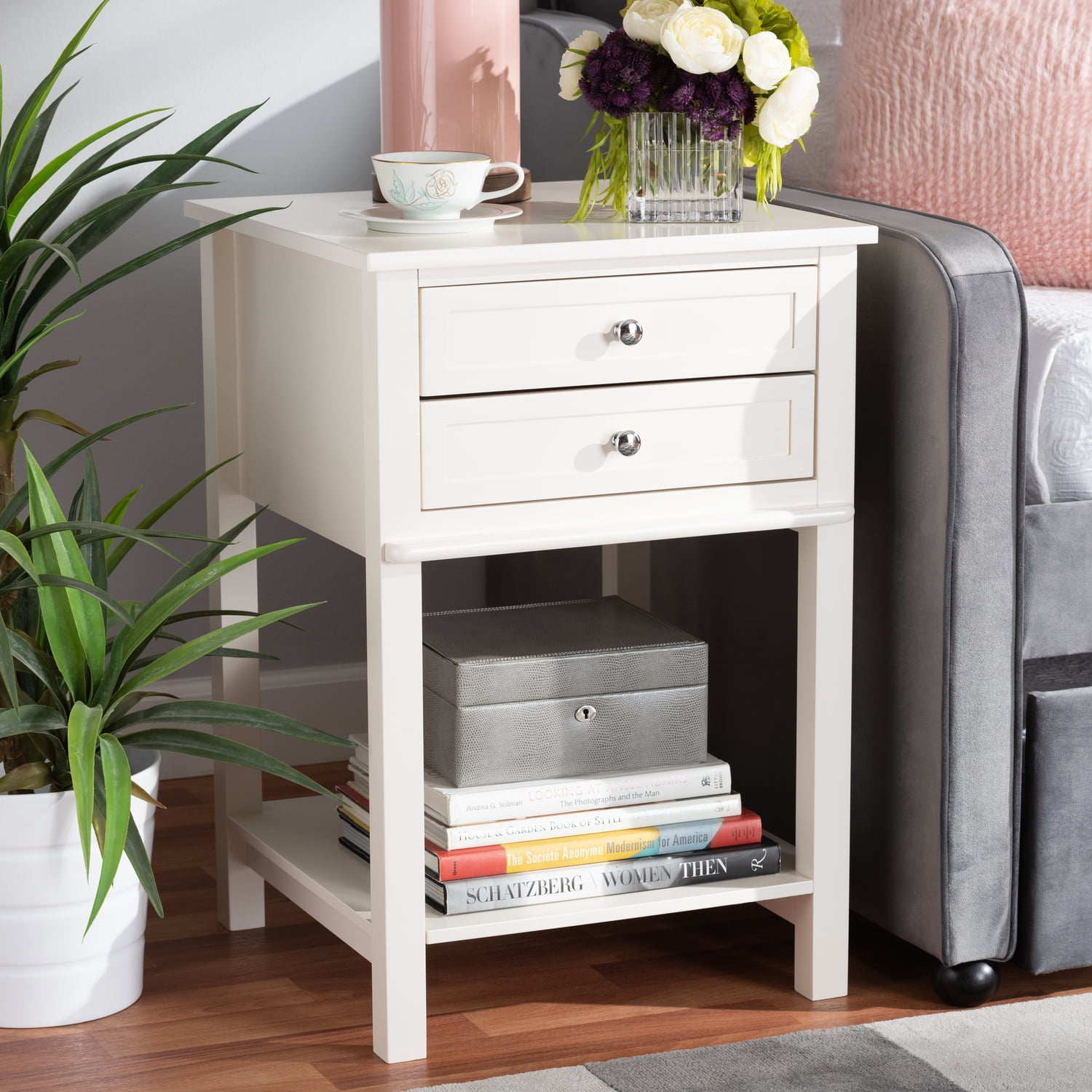 Baxton Studio Willow Modern Transitional White Finished 2-Drawer Wood End Table