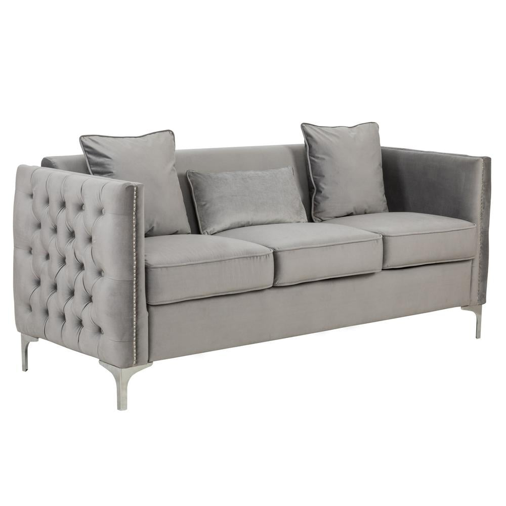 Bayberry Gray Velvet Sofa Loveseat Living Room Set