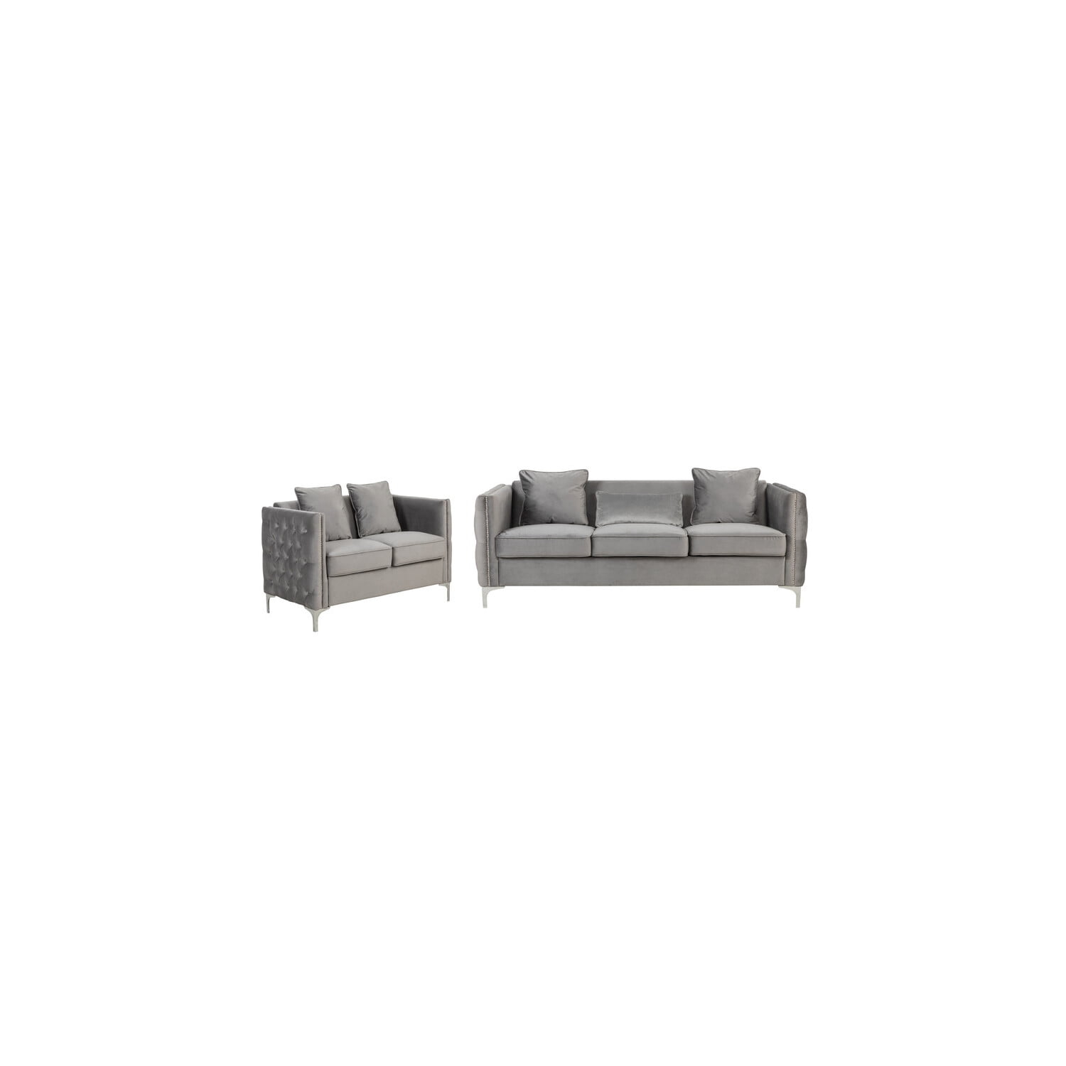 Bayberry Gray Velvet Sofa Loveseat Living Room Set