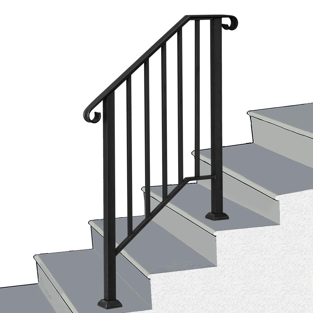 BaytoCare Handrail for Stairs 3-Step Stair Railing Steps Handrail - Black