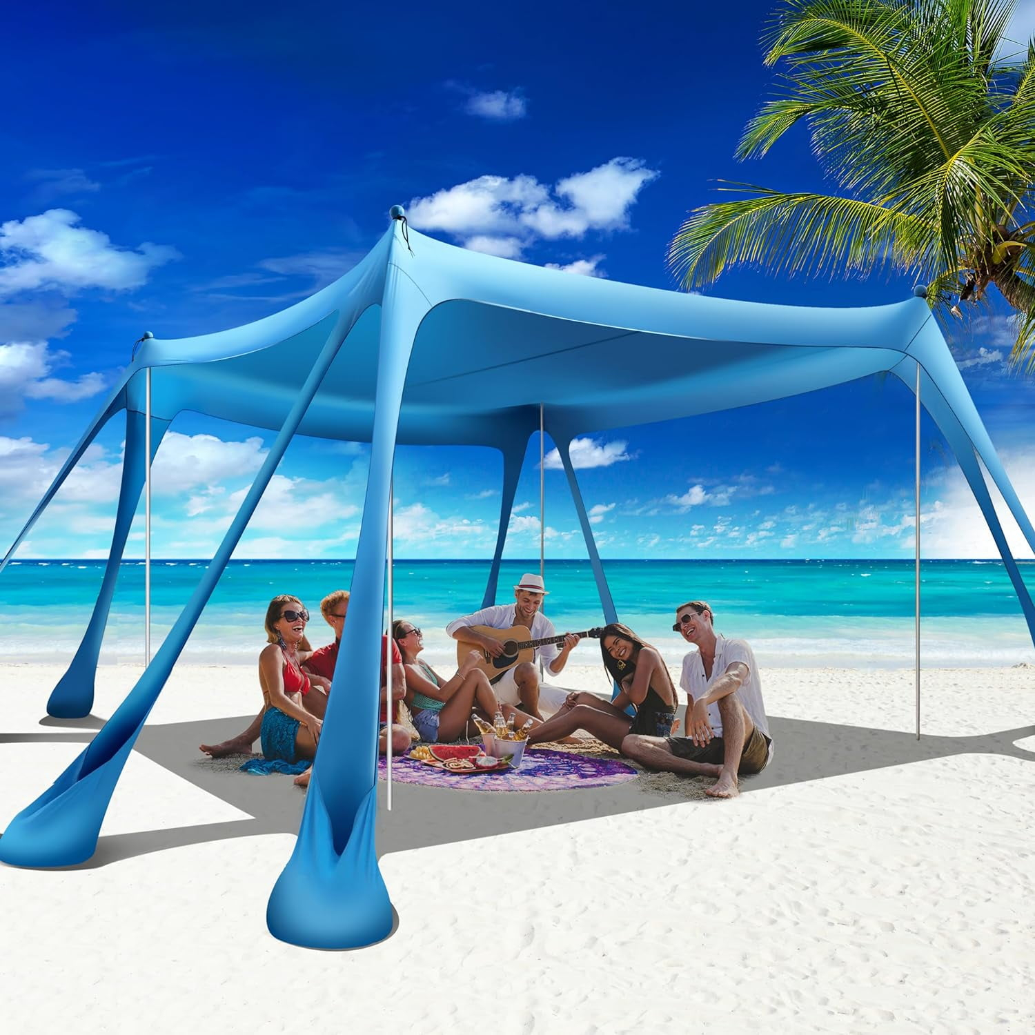 Beach Canopy Beach Tent Pop Up Shade 10x10ft Sun Shelter UPF50+ with 8 Sandbags-2 Sand Shovel-4 Aluminum Poles-Ground Pegs-Portable Carrying Bag for Outdoor Family Camping Fishing Yard Picnic