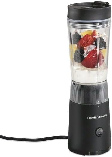 Hamilton Beach Personal Blender with Leak-Proof Travel Lid, Stainless Steel Blade, 14 oz. Jar, Black