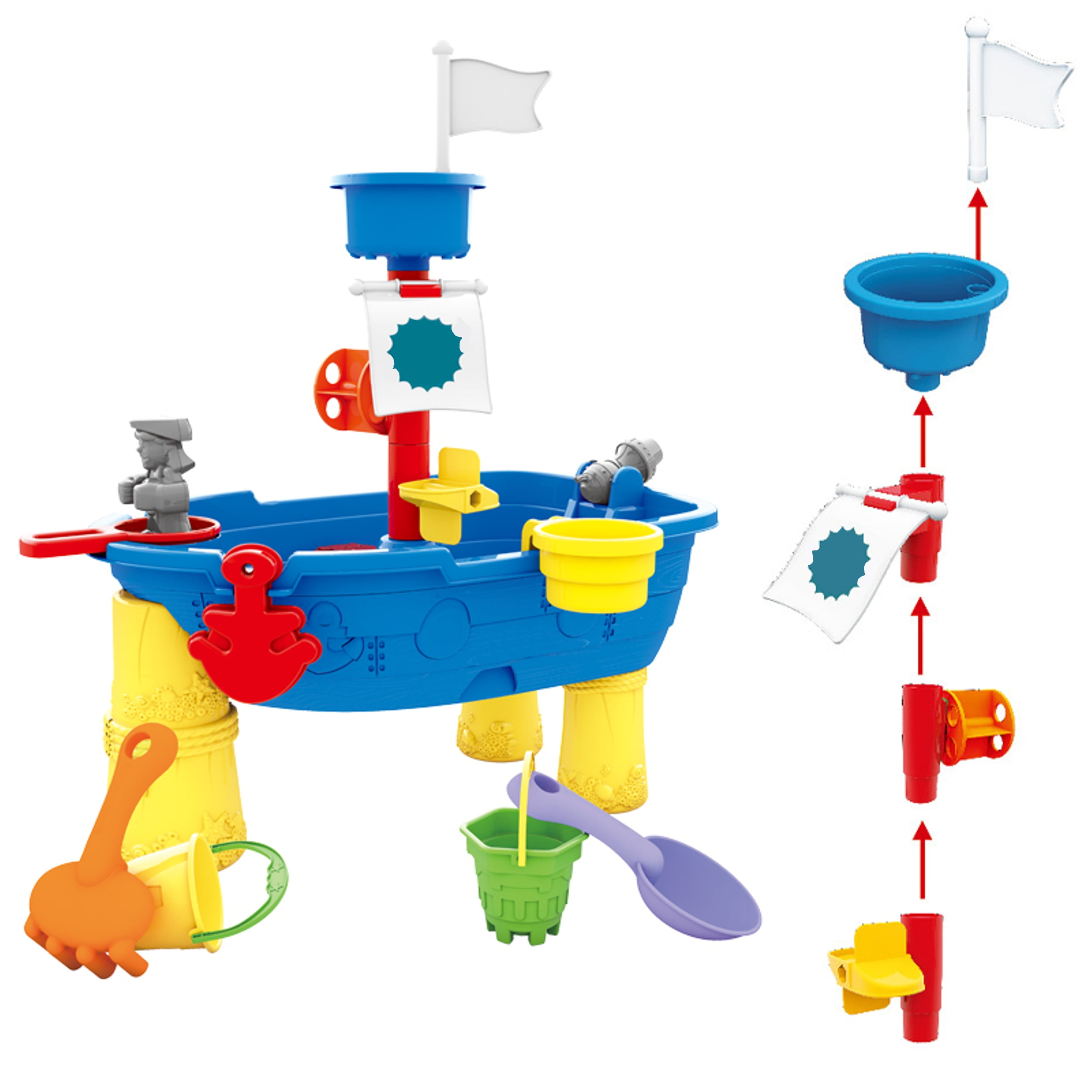 Beach Toy Pirate Ship Sandboxes 21 Pcs Sand Water Table for Boys Girls Toddlers + 3 Y Mundo Toys