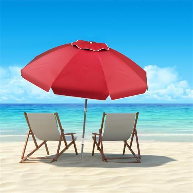 Beach Umbrella with 360 deg Tilt- Portable Outdoor Sun Shade Canopy with UV Protection - 7 ft. - Red