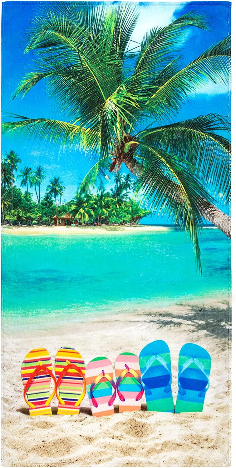 Beachland Flip Flops Beach Towel 30 x 60 inch 100% Cotton - Sunny Day Tropical Beach Towel
