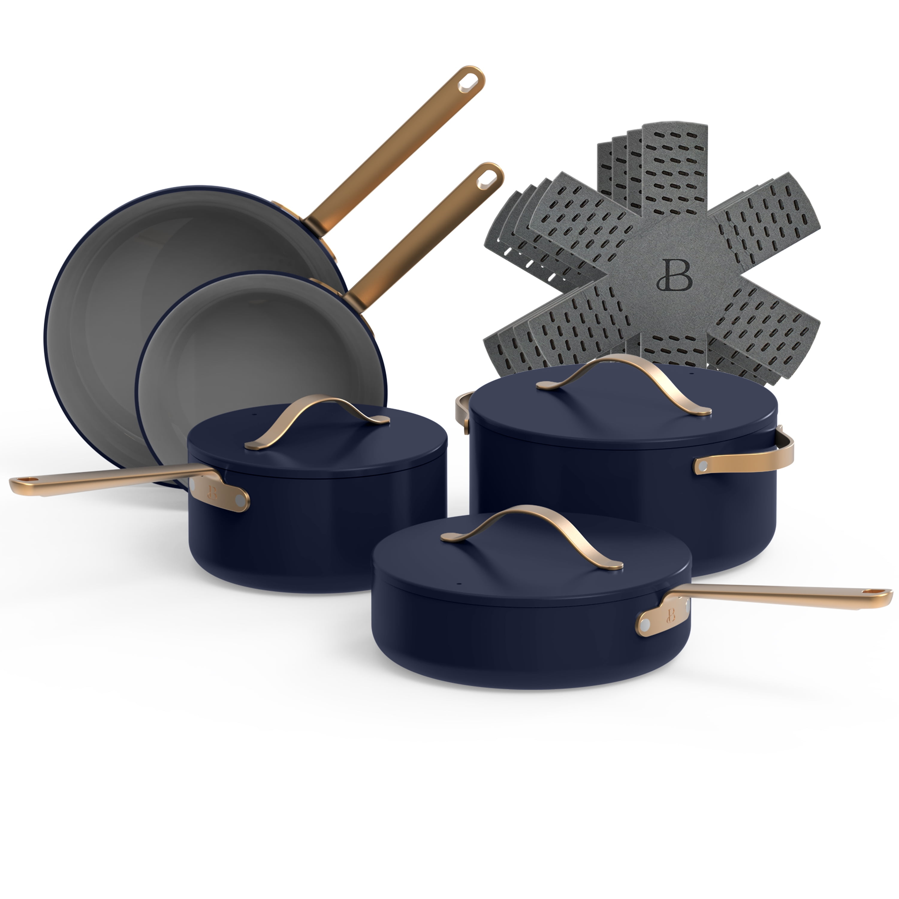 Beautiful 12pc Ceramic Non-Stick Cookware Set, Starry Night by Drew Barrymore, Blue