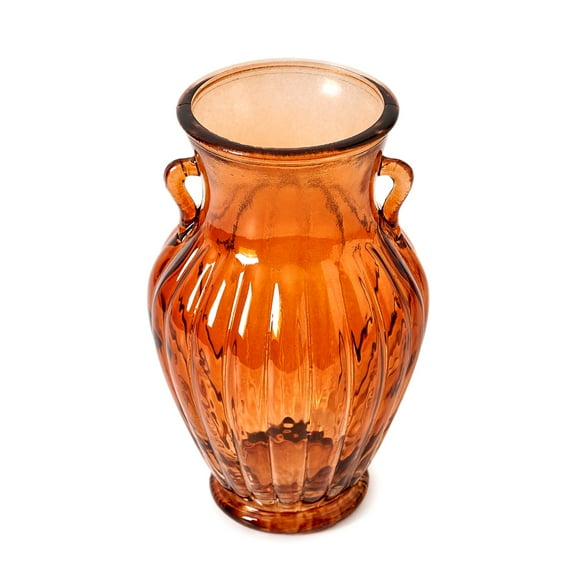 Beautiful Amber Glass Flower Vase for Fresh or Artificial Flowers - Home Decor Centerpiece by Drew Barrymore 8" X 5"