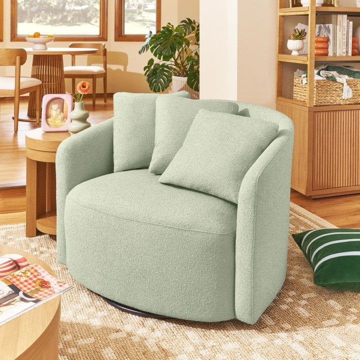 Beautiful Drew Accent Chair by Drew Barrymore, Sage Boucle