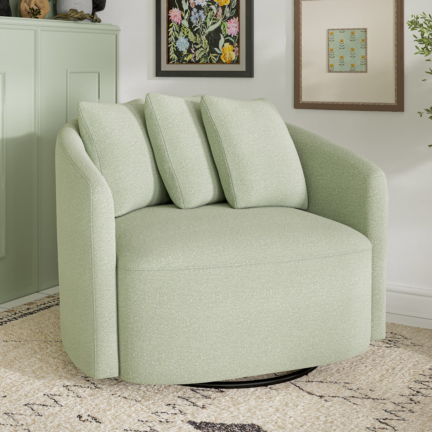 Beautiful Drew Accent Chair by Drew Barrymore, Sage Boucle