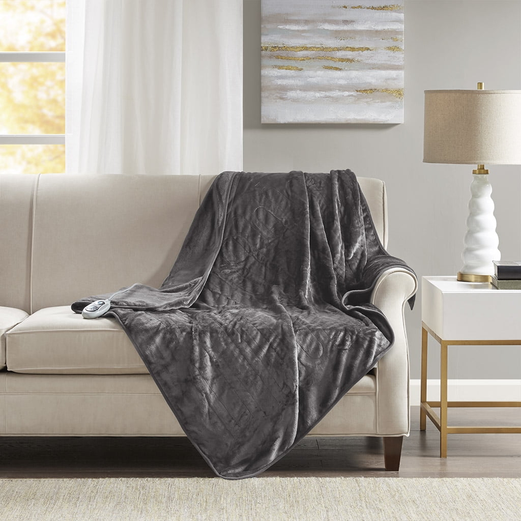 Beautyrest Throw Electric Heated Microlight Plush with Foot Pocket Throw 50x62 Gray