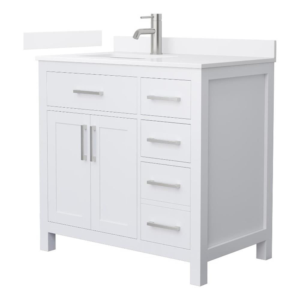 Beckett 36" White Single Vanity & White Quartz Top (1-Hole) & Nickel Trim