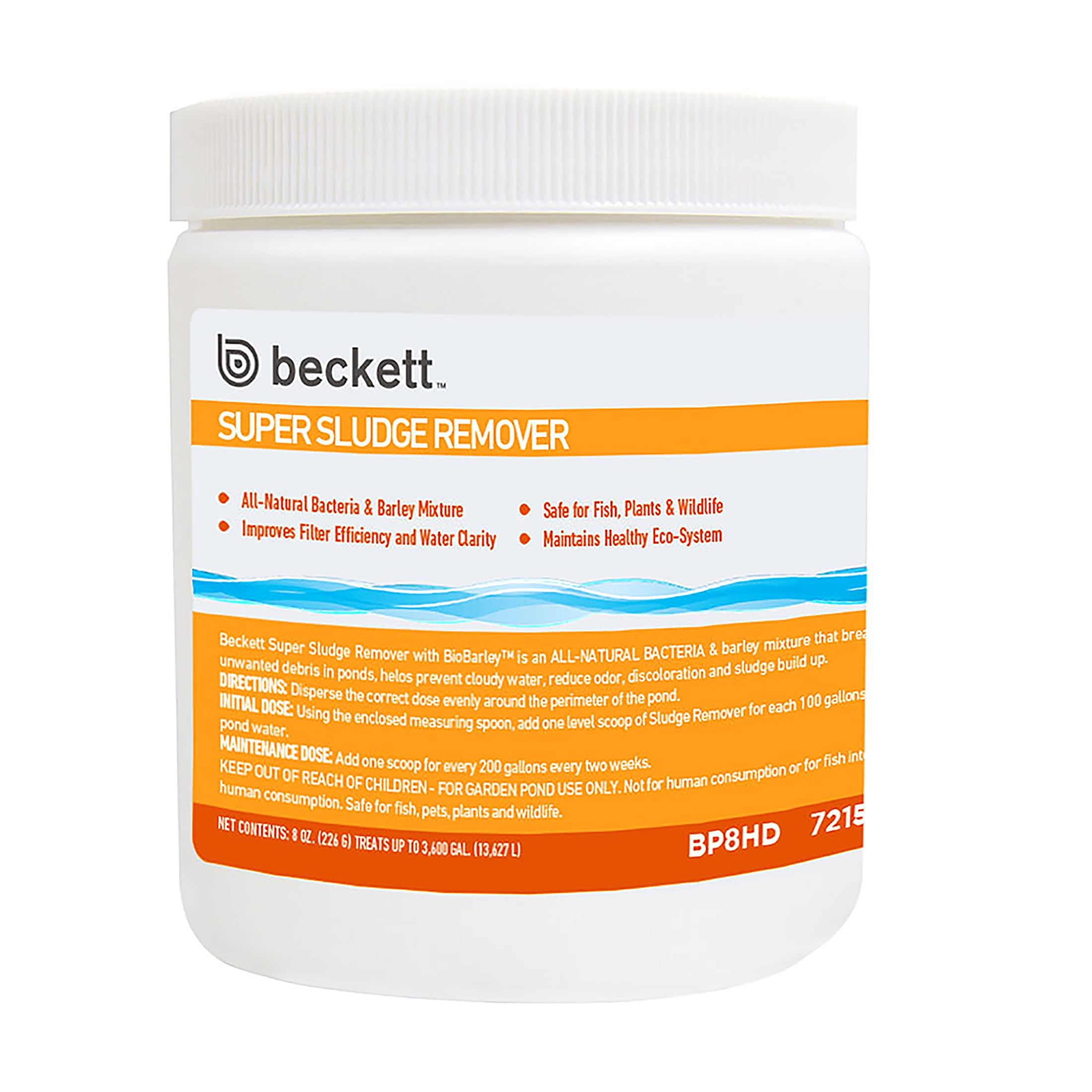 Beckett Super Sludge Remover W/Barley, Natural Bacteria For Ponds, Water Gardens For Clear, Clean Water, 8 oz