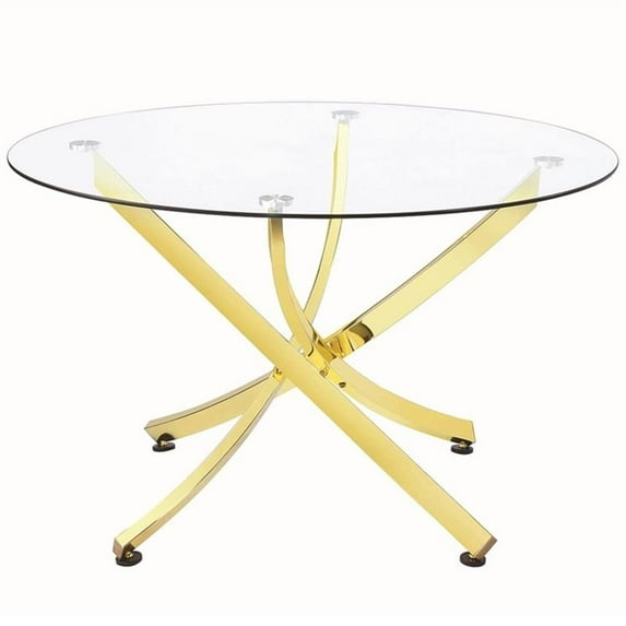 Beckham Round Dining Table Brass and Clear