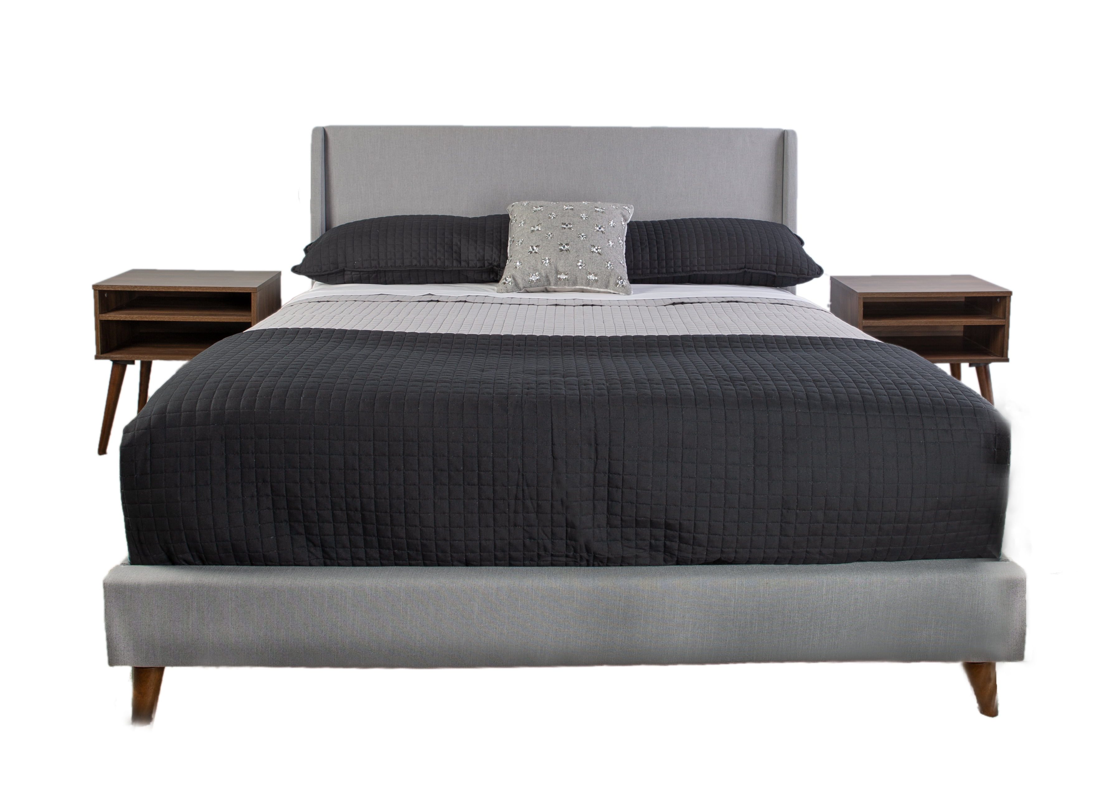 Maddison Upholstered King Bed In A Box W/ 2 Nightstands