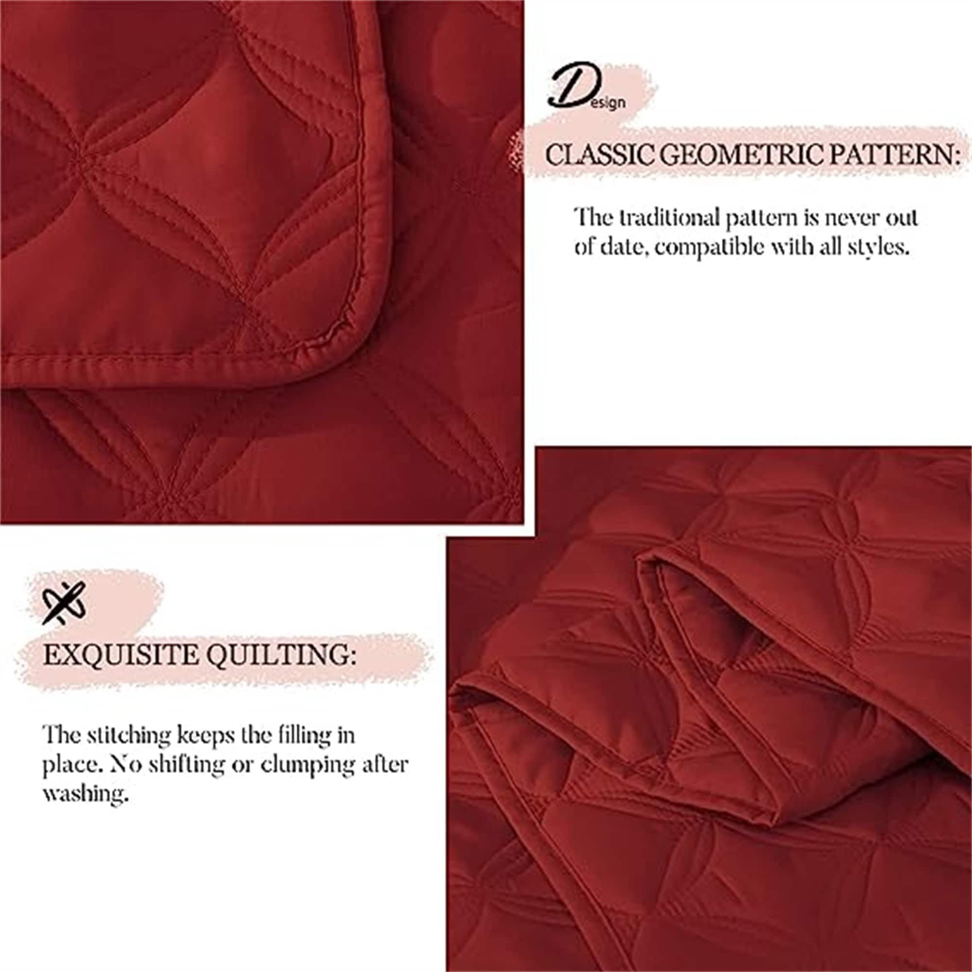 Exclusivo Mezcla Twin Quilt Bedding Set, Lightweight Soft Red Twin Bedspreads Coverlets with Geometric Stitched Pattern