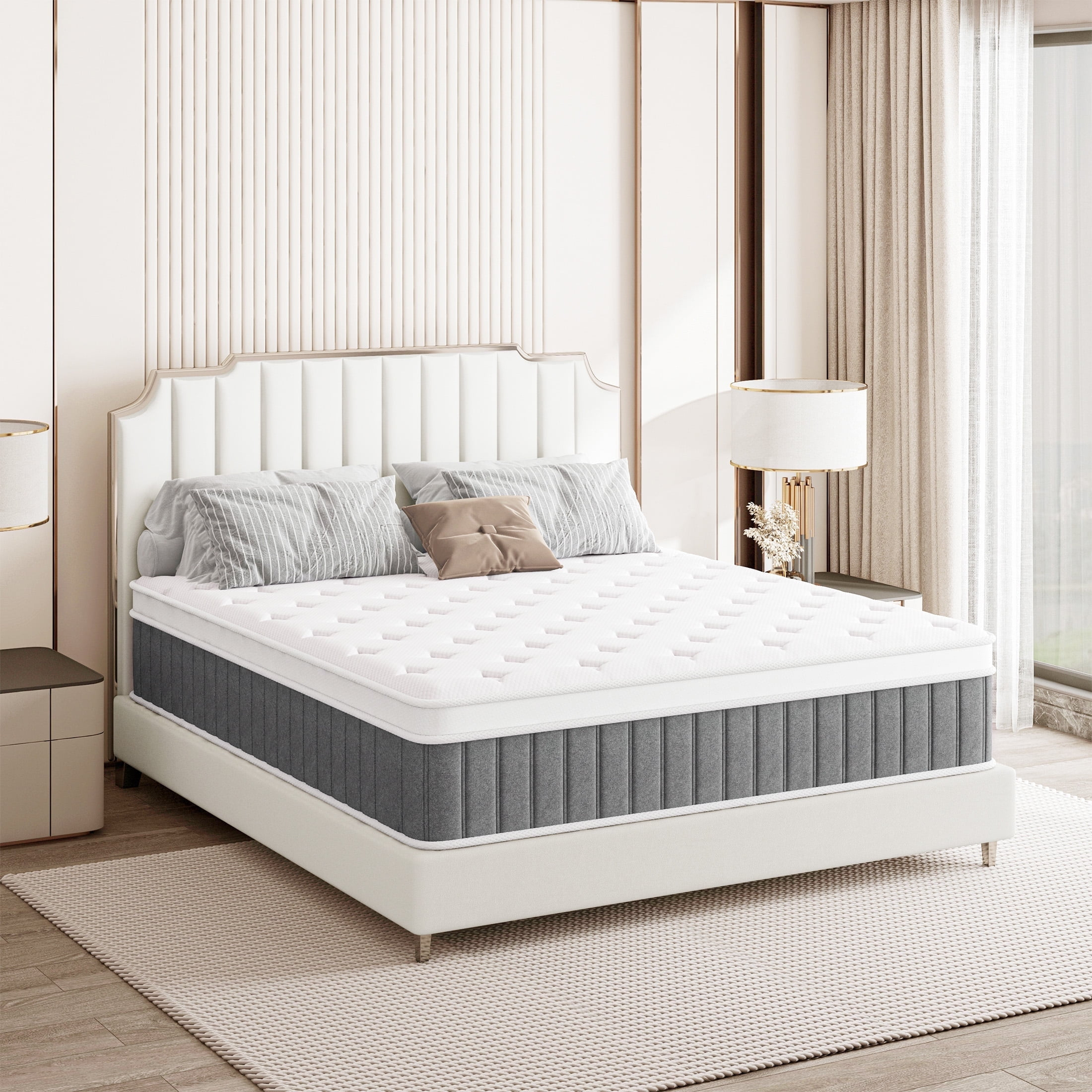 BedNew 10 inch Queen Mattress, Medium Firm, Pillow Top Hybrid Pocket Spring Mattress in a Box